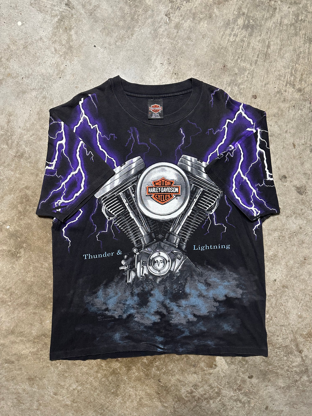 Vintage Harley Davidson Lightning AOP Tee (XL)