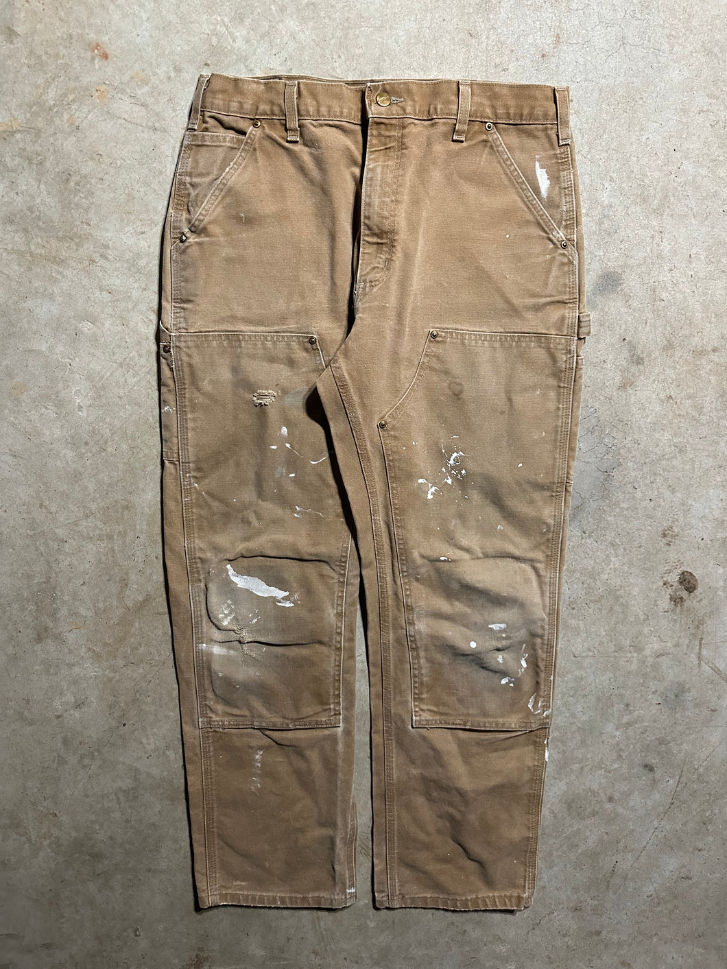 Vintage Tan Carhartt Painted Double Knee Carpenter Pants (33x30.5)