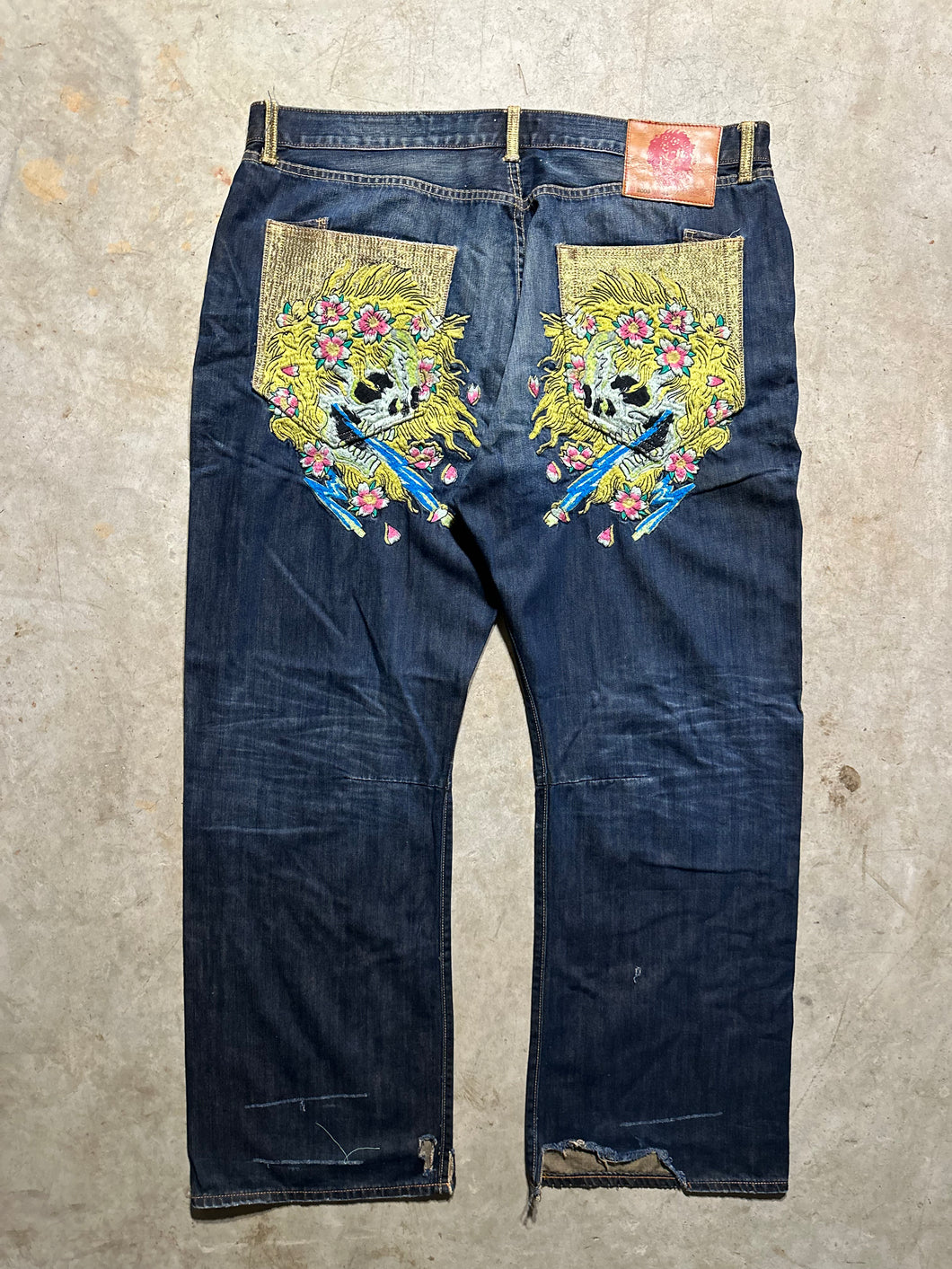 Y2K Ed Hardy Skull Embroidered Denim Jeans (44x34)