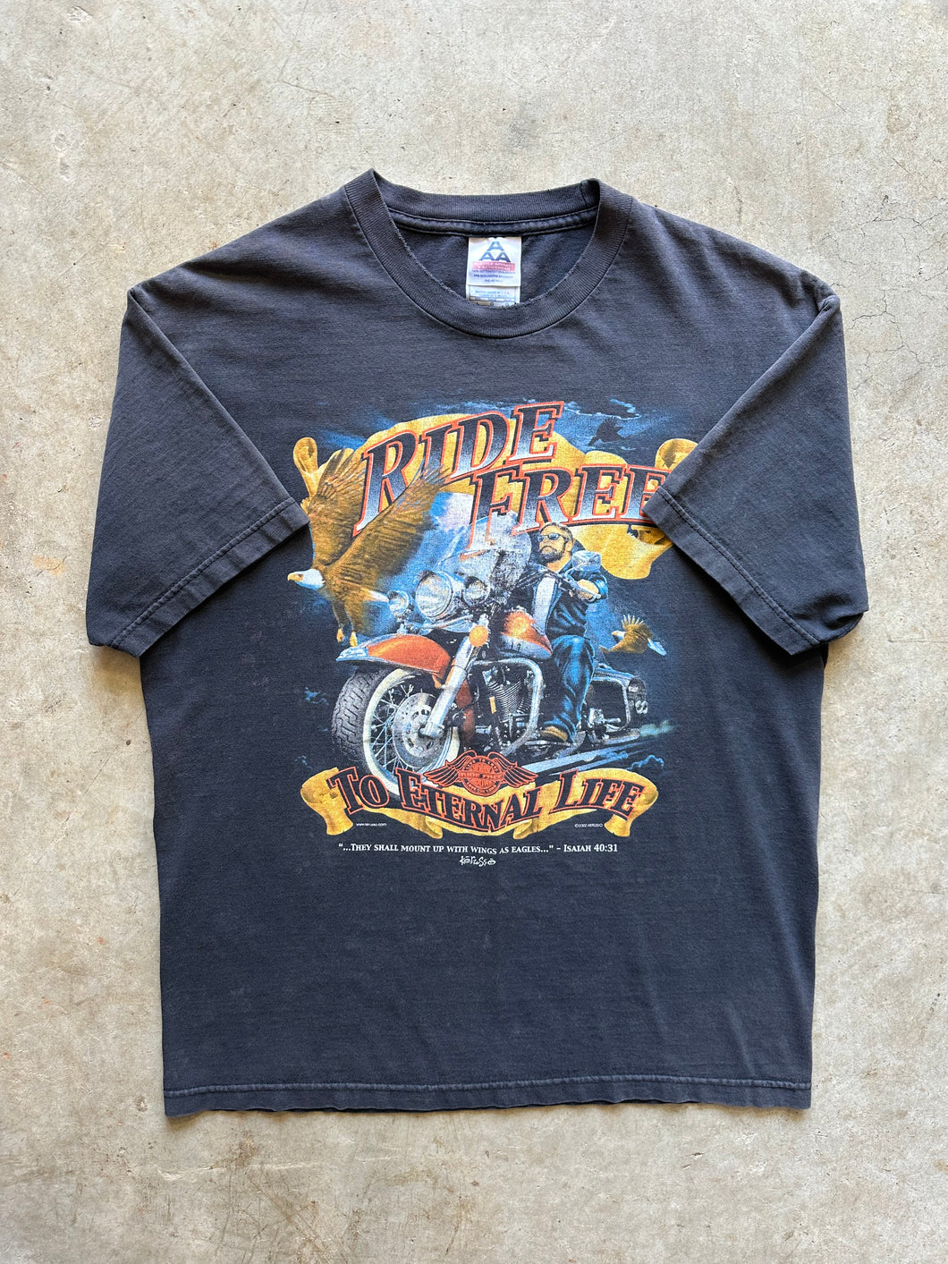 Vintage Ride Free to Eternal Life Jesus Biker T-Shirt (Large)