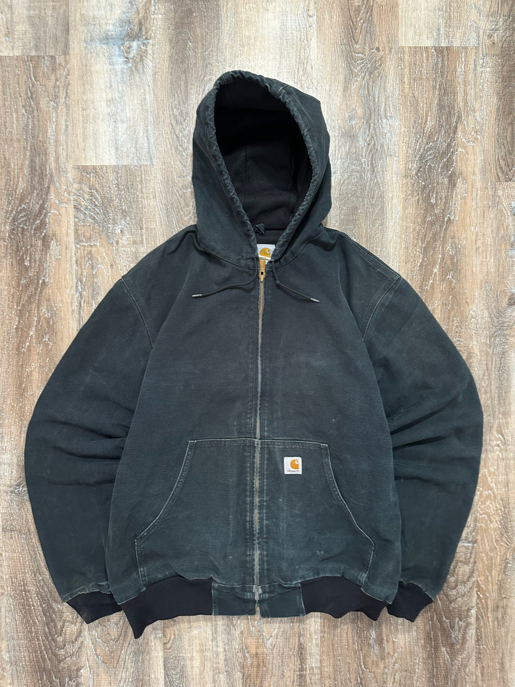 Vintage Carhartt Black Canvas Hooded Workwear Jacket (Large)