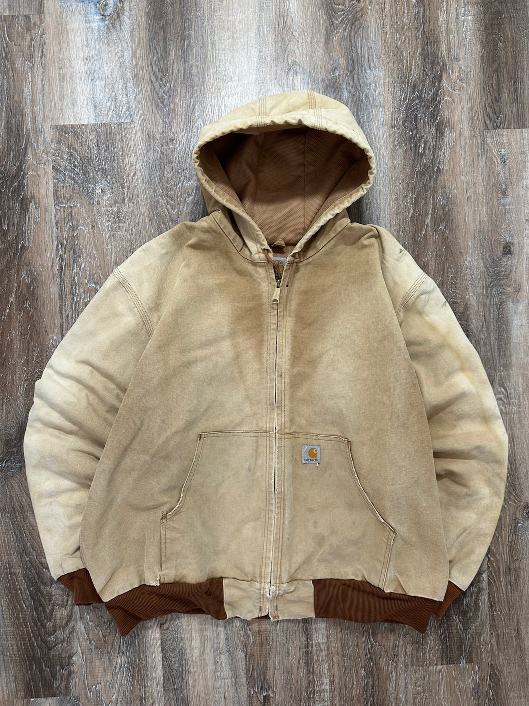 Vintage Carhartt Tan Canvas Workwear Hooded Jacket (XL)