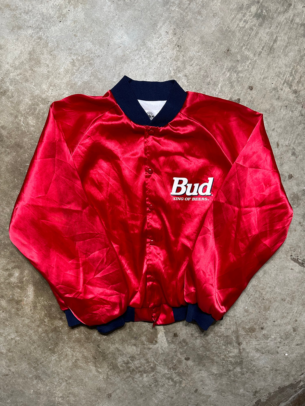 Vintage Budweiser Satin Bomber Jacket (Large)