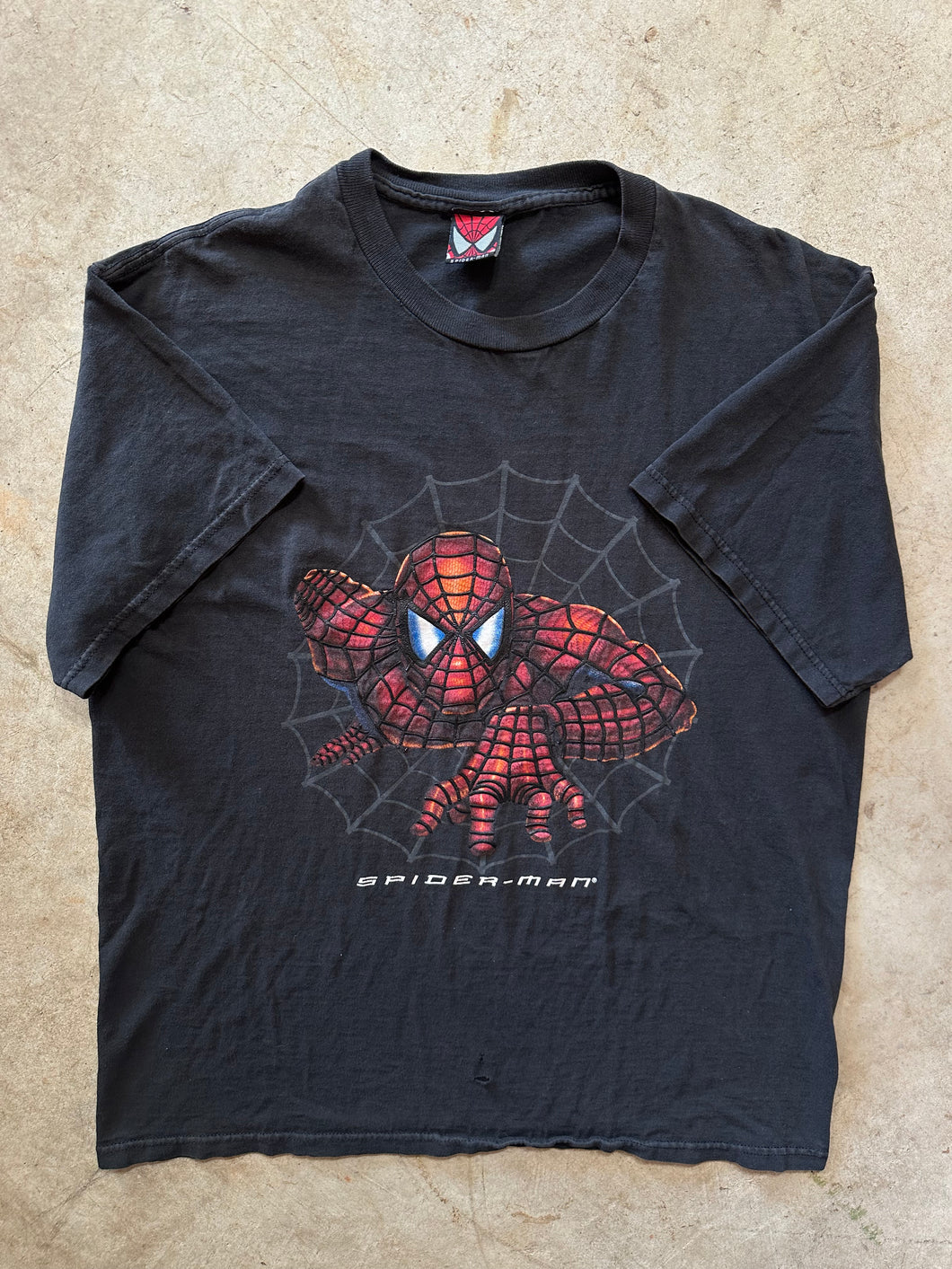 Vintage Spiderman 2002 Movie Promo Black Graphic T-Shirt (Large)