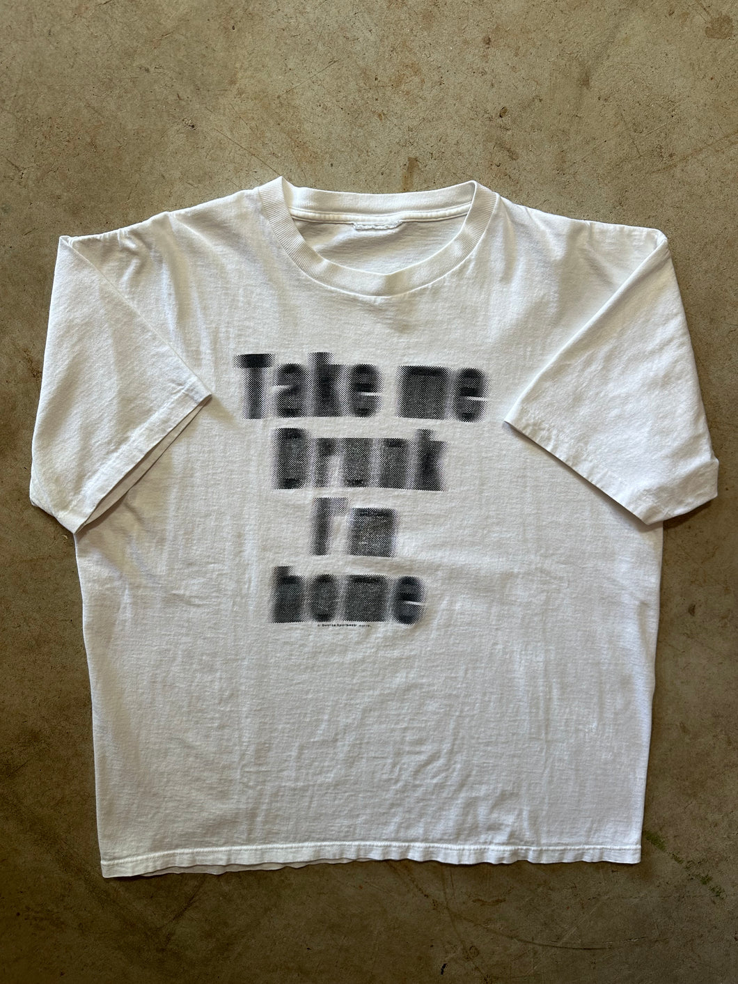 Vintage Take Me Drunk Im Home 1990's Blurry Word Graphic T-Shirt (XL)