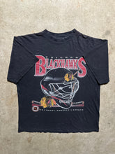 Load image into Gallery viewer, Vintage Chicago Blackhawks Goalie Helmet 90s T Shirt (XL)
