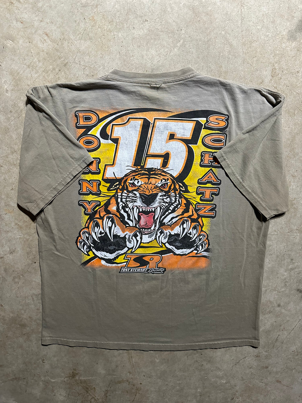 Y2K Donny Schatz Earth Tone Tiger Racing T Shirt (XL)