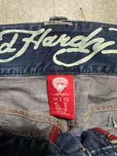 Load image into Gallery viewer, Y2K Ed Hardy Skull and Flames Embroidered Denim Medium Wash Jeans (44x33)

