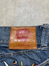 Load image into Gallery viewer, Y2K Ed Hardy Skull and Flames Embroidered Denim Medium Wash Jeans (44x33)
