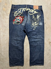 Load image into Gallery viewer, Y2K Ed Hardy Death or Glory Embroidered Skull Denim Medium Wash Jeans (44x33)
