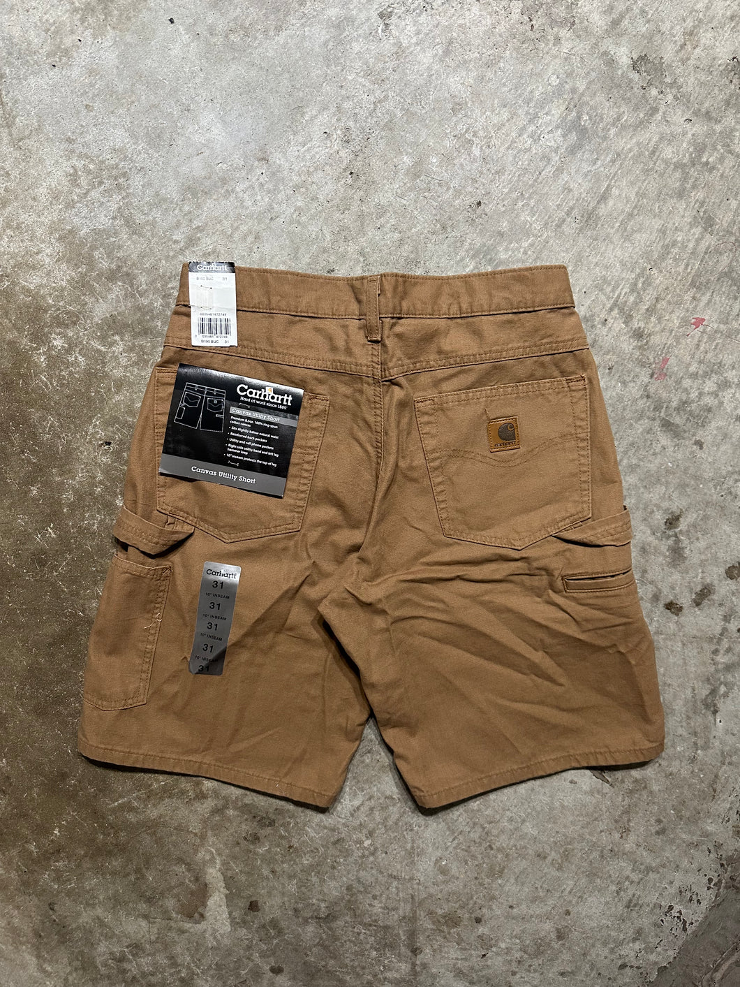 00's Carhartt Canvas Dark Khaki Utility Shorts (31)