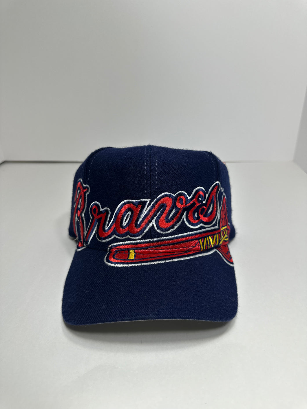 Vintage Atlanta Braves Big Logo Blockhead Ed West 1990s Snapback Hat