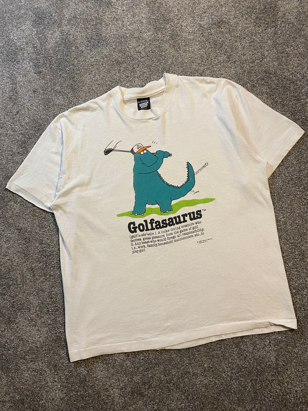 Vintage 1986 Golfasaurus Cartoon Art Tee Shirt - Large